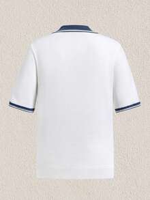 Mercer Haus Men's Color Block Polo Collar Short Sleeve Knit Top Polo T Shirt Men , Suitable For Summer Tropical Holiday Vacation In Hawaii. - White - View 4