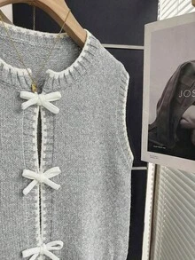 Franclia New Korean Design Contrast Stitching Layered Knit Vest For Women, Fashionable Sleeveless Cardigan Top For Autumn/Winter - Light Grey - View 5