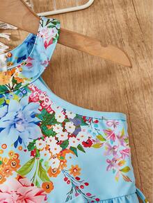 Mono informal con estampado floral y nudo para niña para uso diario - Celeste - Ver 3
