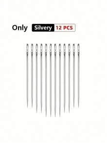 12pcs Stainless Steel Easy Thread Side Hole Sewing Needles, Hand Stitching Pins For Seniors, DIY Home Craft Supplies - White, Stitching Pins - Multicolor - View 12