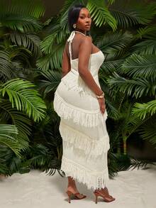 Radiana 大码女装春夏性感时尚优雅度假风露背流苏不对称修身针织连衣裙，适合日常穿着、波西米亚风、外出、度假、海滩度假、假日、海边、西部风情、音乐节、演唱会、狂欢节派对、层次丰富的约会之夜、伊比沙岛、纳什维尔、休闲时光、端庄时尚、俱乐部、可爱休闲、购物、街头风、外出等场合，易于搭配，显瘦，凸显身材，修饰身形。 - 杏色 - 查看 7
