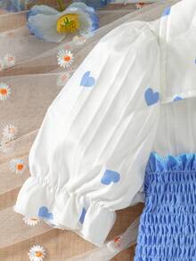 女童蓝色爱心褶皱腰身衬衫 - 彩色 - 查看 5