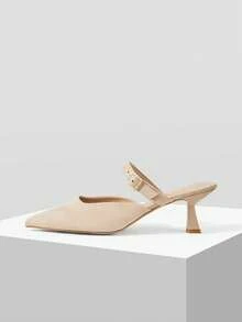 Mnmlis Women Low-Heeled Beige Pointy-Toe Pumps In A Minimalist Commuter-Chic Style. - Beige - View 4
