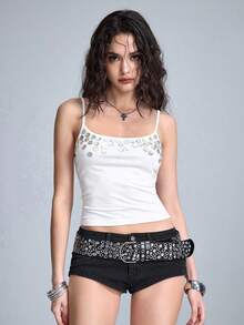 ROMWE Beach Vacation Shell Buckle Design Bodycon Summer Camisole - White - View 5