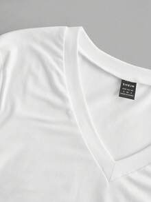 Tseoso 95%棉女士休闲简约V领褶皱T恤，带刺绣贴片 - 夏季复古风格，适合日常穿着、外出、上学、运动、健身和正式场合 - 白色 - 查看 5