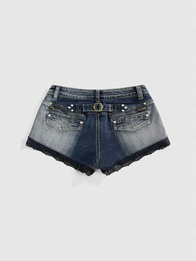 ROMWE Avant 女士复古 Y2K Baddie 超低腰拉链装饰牛仔短裤