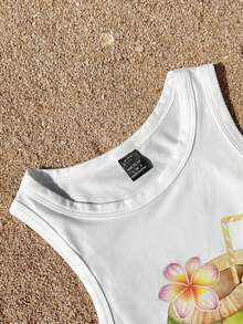 Veykashi 加大码修身短款棉质背心，宽肩带设计，适合夏季穿着。夏季背心，女士可爱上衣，椰子图案背心，沙滩背心，女士夏季休闲上衣，女士夏季度假上衣，女士夏季服装，女士夏季上衣，可爱夏季上衣，女士棉质上衣。 - 白色 - 查看 4