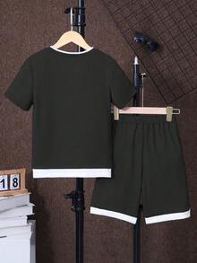 SHEIN Mirajuku 2pcs Tween Boy Letter Print Short Sleeve T-Shirt And Shorts Casual Set - Black - View 2