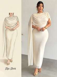 Firerie 大码优雅休闲度假沙滩浪漫音乐节褶皱领口飘逸透视弹力修身连衣裙，适合女性通勤、工作、办公室穿着。 - 酒紅色 - 查看 8