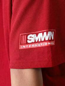 SUMWON Boys New York International Graphic Print Tee Shirt With Racing Style Patches And Text - Red - View 7