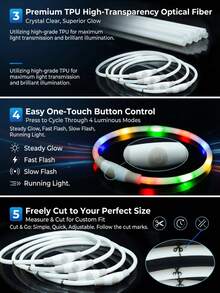 PETSIN Rechargeable Dog Collar, Shiny Dog Collar, Multi-Color LED Flowing Flashing Dog Collar, USB Charging LED Cat Collar, Can Be Cut To The Collar Size, Suitable For Various Sizes Of Warning Dog Collar Lights, Suitable For Night-Time Pet Reminders - Multicolor - View 5
