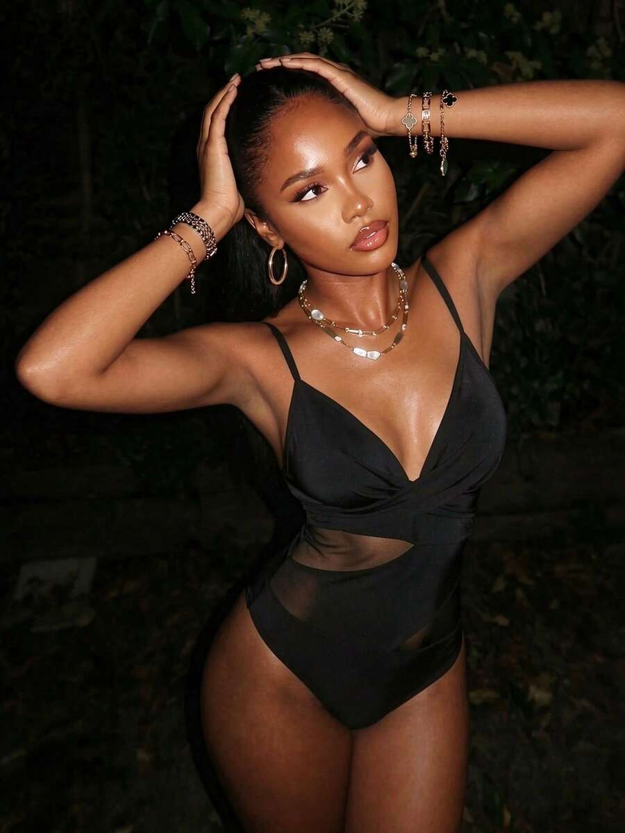 Vaytide Summer Beach Contrast Mesh Wrap Cross Wrap Cross One Piece Swimsuit