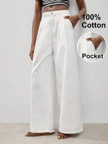 Maija Women's White Jeans, Low-Rise Wide-Leg Pants, Summer Casual Trousers, White Pants - White - View 2