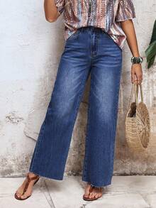 EMERY ROSE Casual Washed Loose Straight Leg Jeans - Blue - View 8