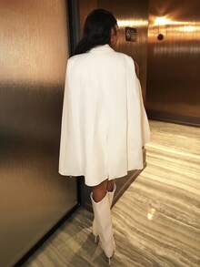 Chea Andrea Spring/Summer Romantic Women's White Cape Collar Elegant Blazer Dress,Sweet&Elegant Outfit For Sweet Date Night &Wedding Guest Dress Women &Holiday & Graduation Dress&Daily Commuting&Vacation&Garden Parties & Concert Outfit Women In Fall/Winter - White - View 2