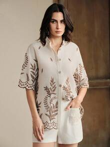 Anewsta Women's New Linen Casual Vacation Birthday Date Shirt With Embroidery Details, Suitable For Valentine's Day, Women's Day, Mother's Day - White - View 3