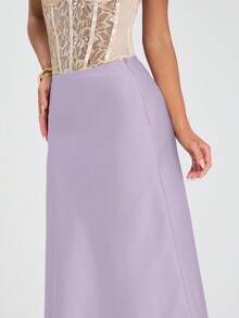Glamine Falda de satén para mujer, falda con dobladillo de cola de pez versátil, para uso diario, falda larga marrón, faldas para uso formal, faldas largas para mujer, falda midi Y2K, falda larga para mujer, falda midi elegante y formal - Morado - Ver 4