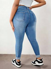 Enliva Plus Size Front Button Pocket Casual Denim Jeans, Daily Wear, For Apple And Rounded Body Shape - Light Wash - View 2