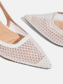 CUCCOO TILAWA Sandalias de tacón alto con tira de tobillo, puntera abierta, transparentes de PVC con rhinestones en color nude, adecuadas para ir al trabajo, citas y fiestas - Blanco roto - Ver 5
