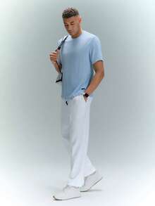 Driftmere Loose Men Solid Waffle Knit Round Neck Casual T-Shirt, Summer, Couple Things - Baby Blue - View 5