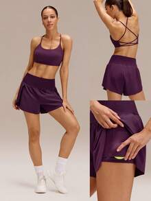 GLOWMODE 3" Pantalones cortos VitalSwift de secado rápido con abertura alta, cintura ajustable con cordón, bolsillos laterales incorporados, agarre antideslizante, de impacto medio, para correr, trotar, entrenar, gimnasio - Bold Plum - Ver 8