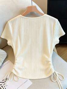 GlowEve Women's Knitted Elegant Summer T-Shirt - Apricot - View 2