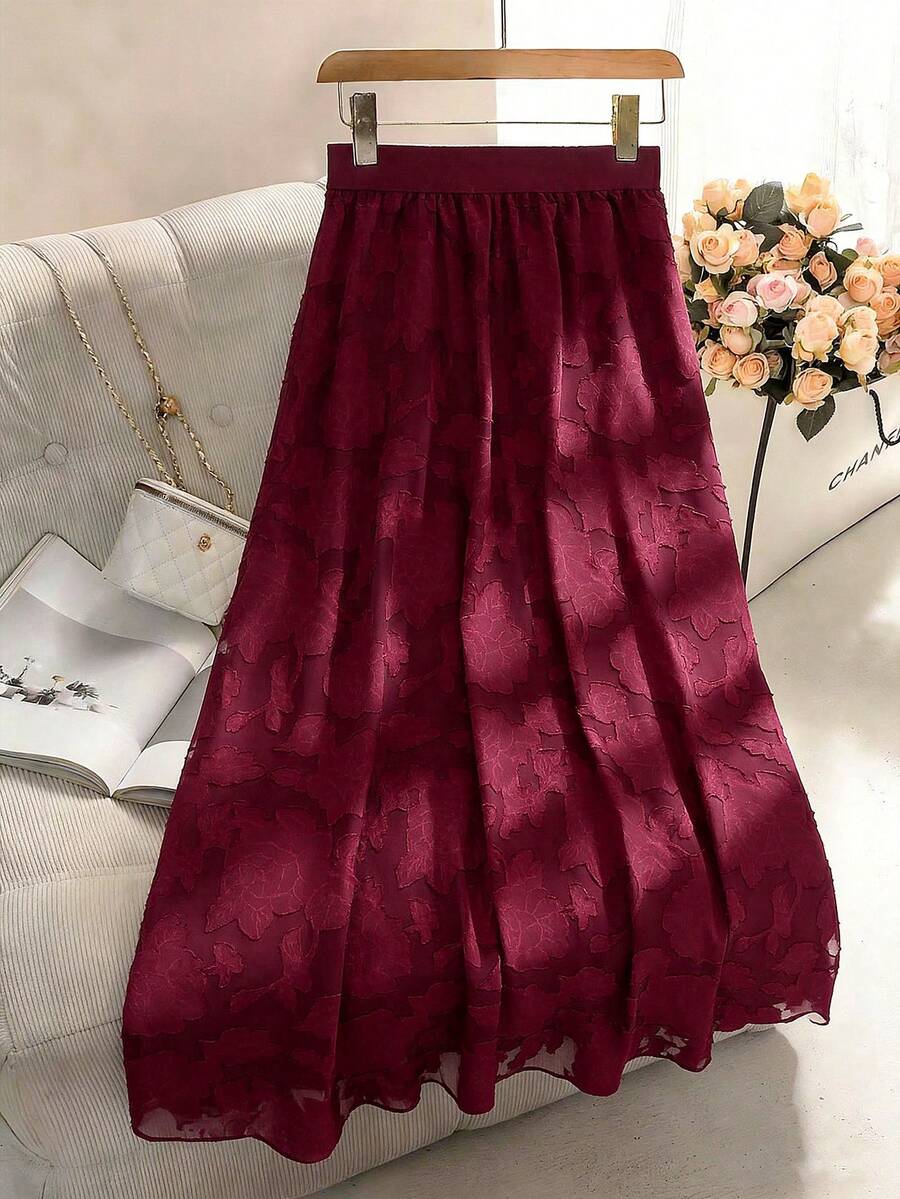 Modelyn 酒红色优雅女士半身裙