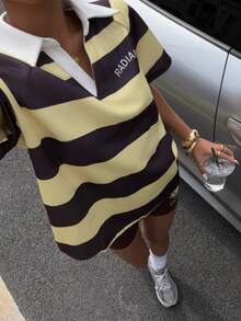 Muchica Printed Collegiate Style Knit Women's Set - Yellow - View 4