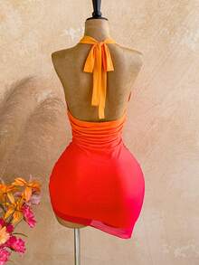Soleia Đầm ngắn không tay cổ xếp ly ombre dành cho nữ, trang phục đi nghỉ mát thời trang. - Nhiều màu - Xem 2