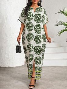 SHEIN Lady Đầm nữ in họa tiết toàn thân, thích hợp cho kỳ nghỉ, phong cách thường ngày. - màu xanh lá - Xem 1