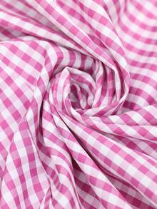 Breezaya Plus Size Women Plaid Front Tie Short Puff Sleeve Ruffle Hem Dress - Multicolor - View 5