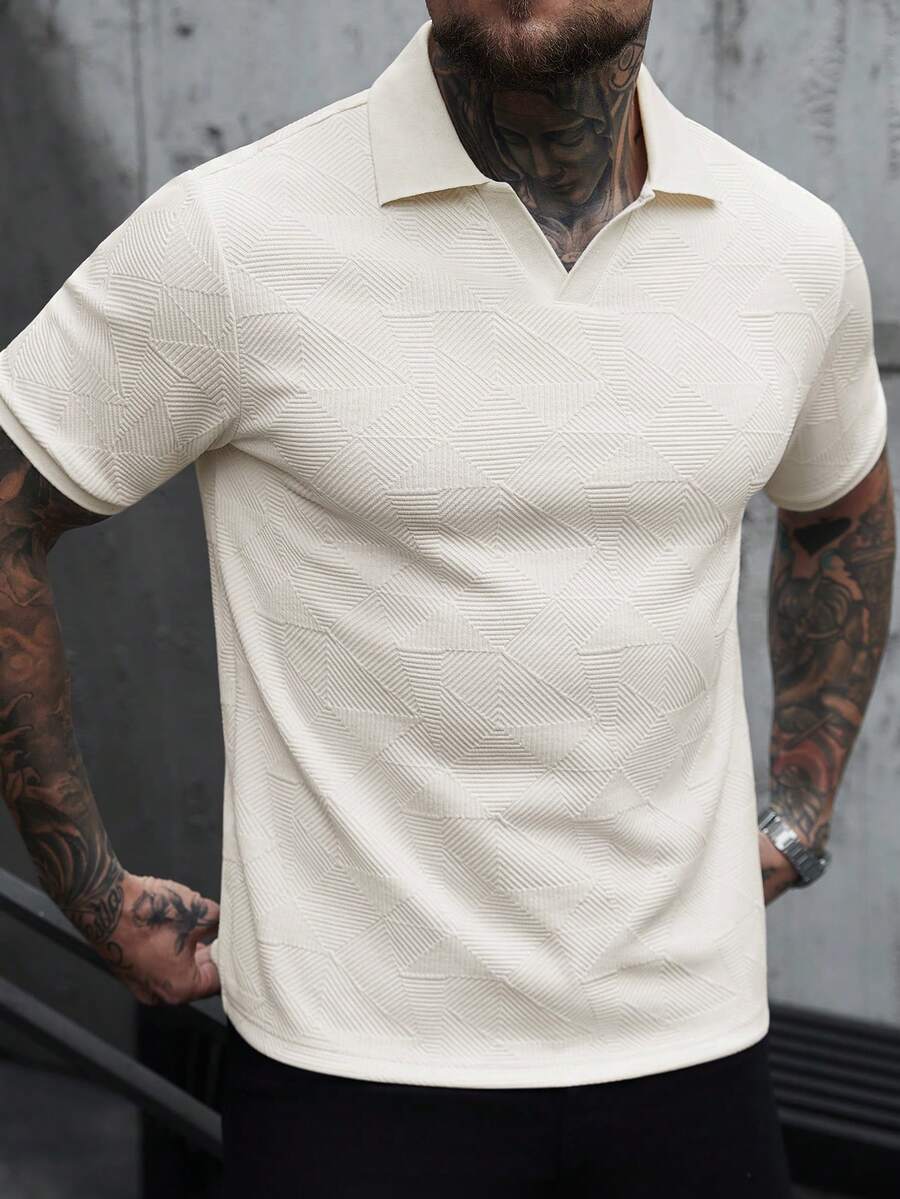 Manfinity CasualCool Áo polo nam tay ngắn chất liệu vải dệt họa tiết, thích hợp cho các buổi đi chơi, tụ họp và mặc đi làm. - Màu be - Xem 1