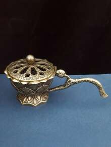 1个手持莲花香炉迷你黄铜便携式香炉小巧设计优雅花卉图案家居装饰冥想瑜伽客厅卧室办公桌装饰生日礼物母亲节情人节香薰配件禅意装饰香炉棒架 - 均碼 - 查看 11