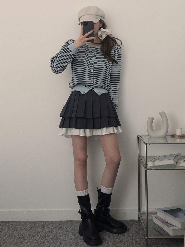 Women's Color Block Pleated Casual Versatile Date Night & Outing Mini Skirt Summer