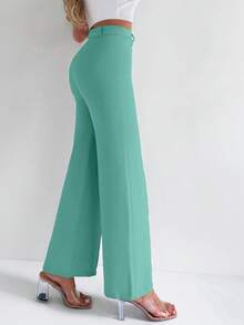 EURMUSE Solid Color Trousers With Pleats And Straight Hem Design - Olive Green - View 3