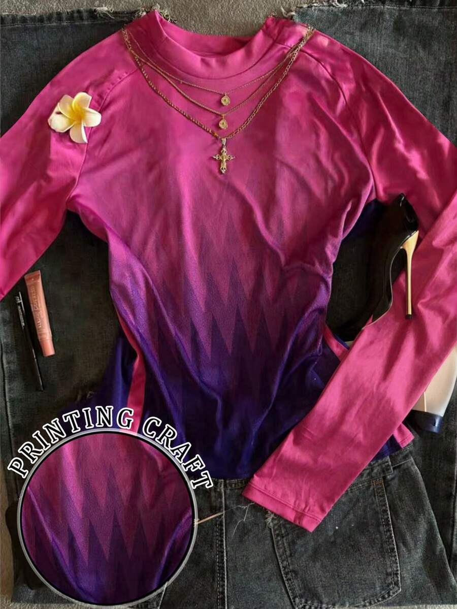 Glimmora Áo thun dài tay nữ kiểu ombre, đa năng, phong cách thường ngày. - Nhiều màu - Xem 1