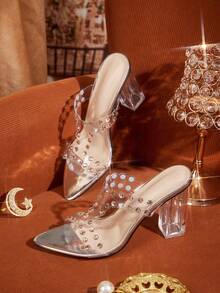 CUCCOO TILAWA Stilvolle und elegante Party, Frauen Sandaletten mit dickem Absatz für den Alltag, beliebtes transparentes Gummi-Strass-Design im Nahen Osten, bequem und vielseitig, passend zu verschiedenen Kleidern und Hosen - Silber - Übersicht 1
