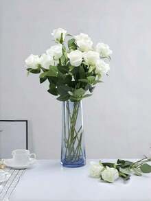 1pc/ 6pcs/ 10pcs Artificial Silk Roses Flowers Realistic Long Stem Fake Rose Bouquet For Home Wedding Party Mother Day Valentine Table Centerpiece DIY Arrangement - White - View 5