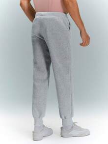 Driftmere 男士纯色斜口袋抽绳腰裤，适合秋季 - 淺灰色 - 查看 3