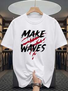 Men's Letter Print Crew Neck Short Sleeve Loungewear Top - White - View 1