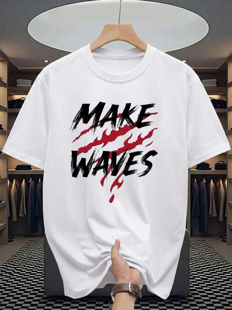 Men's Letter Print Crew Neck Short Sleeve Loungewear Top - White - View 1