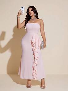 Viva Relle 无肩带荷叶边下摆优雅浪漫派对礼服 - 粉色 - 查看 1