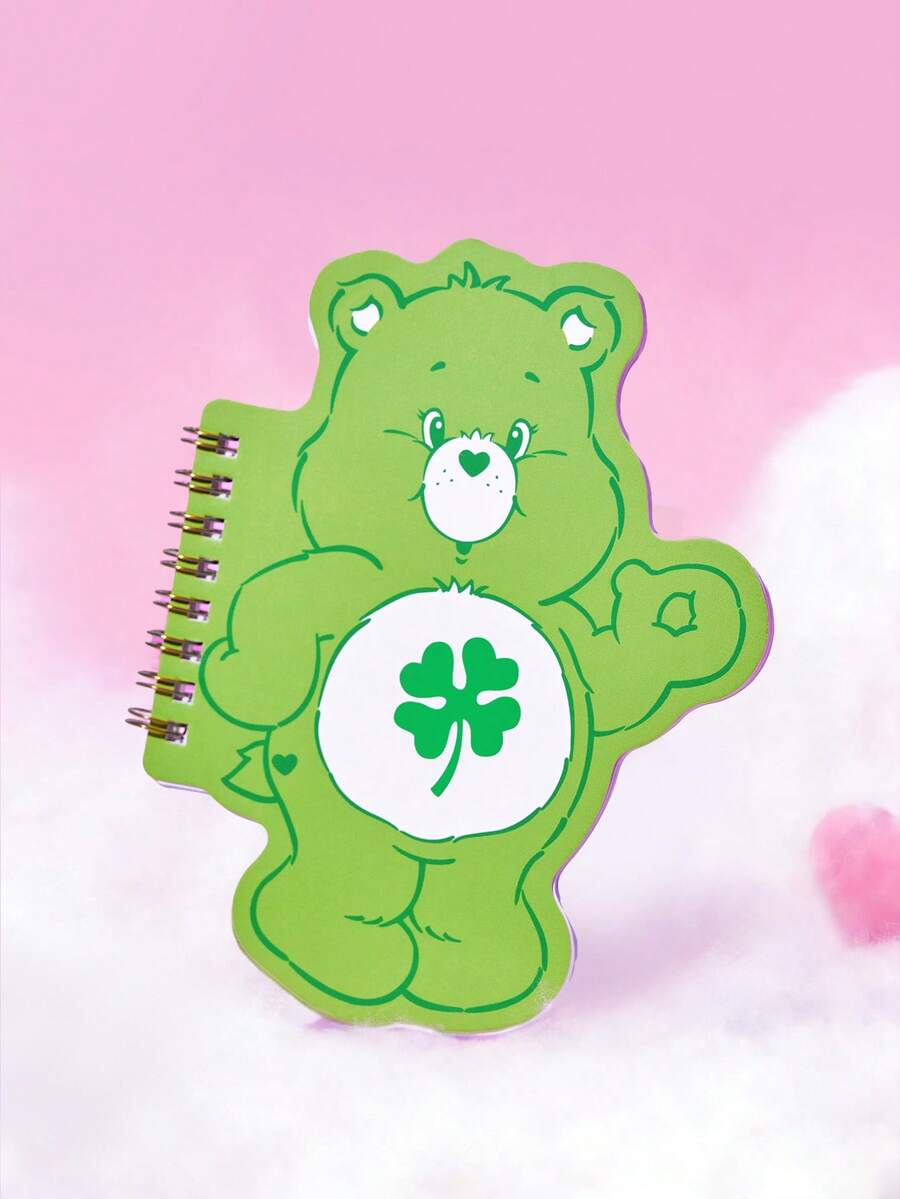 SHEIN X Care Bears 1pc Cute Cartoon Cheer Bear Shaped Portable Spiral Notebook, 80 Pages 40 Sheets Blank Inner Pages, Suitable For Learning, Writing, Drawing, Suitable For Students And Women - Green - View 1