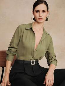 Anewsta Women's Heavyweight Hollow-Out Crochet Blouse - Green - View 6