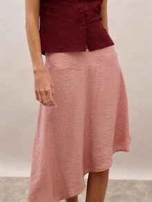 Nöista Chân váy ngắn bất đối xứng với cạp chữ V, chất liệu vải hồng có họa tiết. Thích hợp cho mùa hè, mùa xuân, kỳ nghỉ, lễ hội, du lịch. - Màu Hồng  San hô - Xem 3