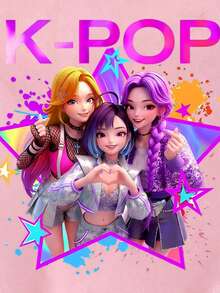 Conjunto casual de camiseta de manga corta y pantalones cortos con estampado KPOP para niña - Multicolor - Ver 6