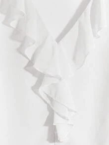 SHEIN Clasi Blusa a maniche corte con volant e colore tinta unita, taglie comode, adatta per uscire, blusa bianca con volant, camicia da donna bianca, camicia da insegnante - Bianco - Visualizzare 3