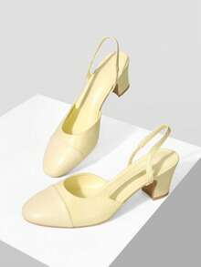 MOTF WOMEN SHOES NEW EUROPEAN AND AMERICAN STYLE SIDE AIR SPLICING ROUND TOE MEDIUM THICK HEEL SHOES, GOOSE YELLOW VERSATILE COMFORTABLE CASUAL ELEGANT FASHION SLIP-ON CLASSIC HIGH HEELS - goose yellow - View 4