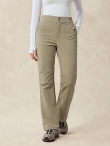 OutZeal Pantalones para mujer para exteriores de unicolor, resistentes al agua, con estiramiento, de pierna acampanada y con bolsillos, para camping y senderismo, para primavera y verano - Caqui - Ver 6