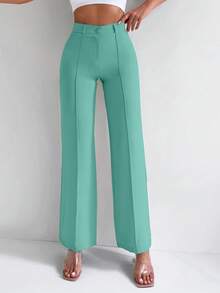 EURMUSE Solid Color Trousers With Pleats And Straight Hem Design - Olive Green - View 6
